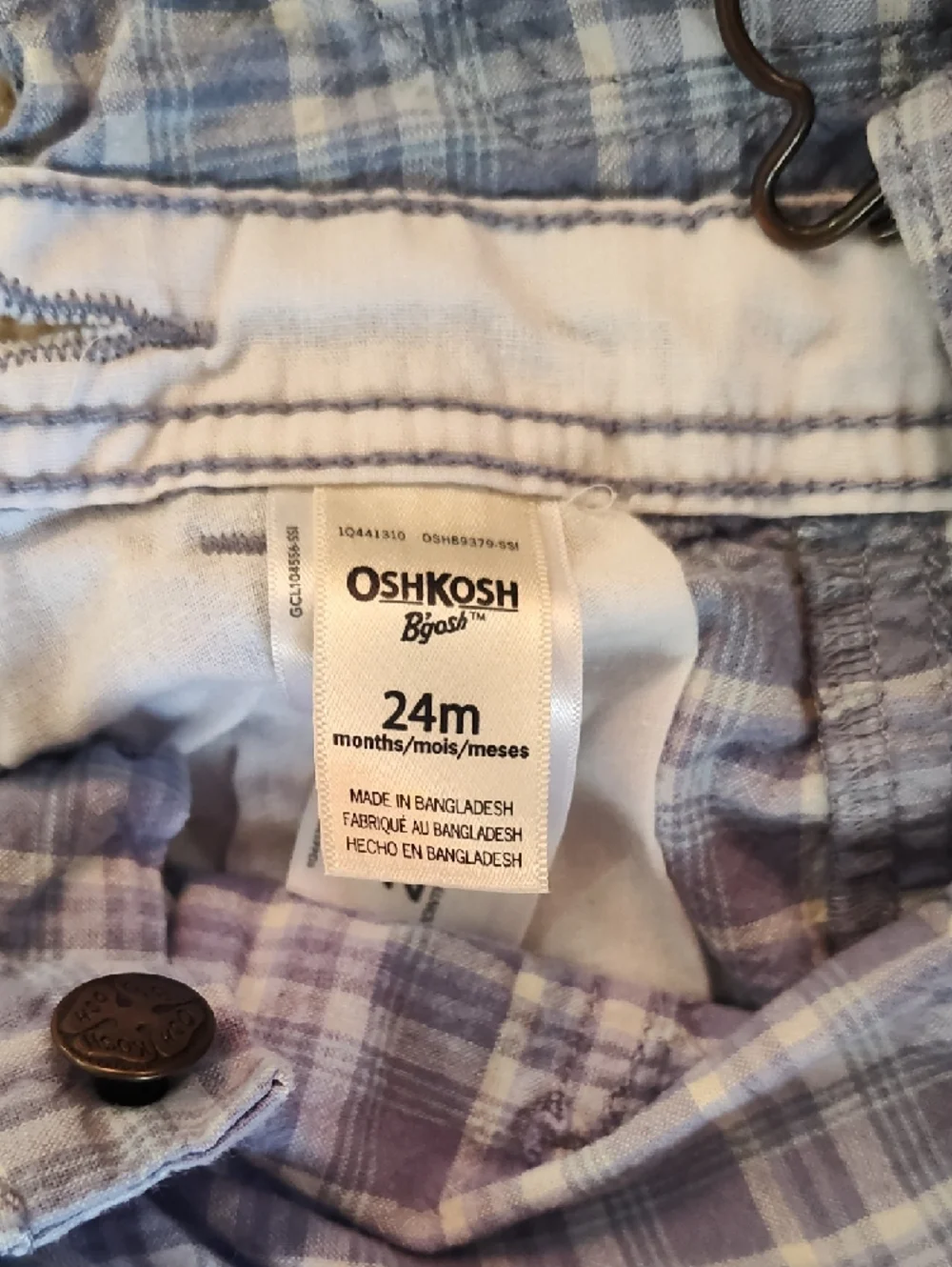 OshKosh B'gosh Blue Plaid Shortall Overalls